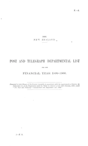 POST AND TELEGRAPH DEPARTMENTAL LIST FOR THE FINANCIAL YEAR 1899-1900.
