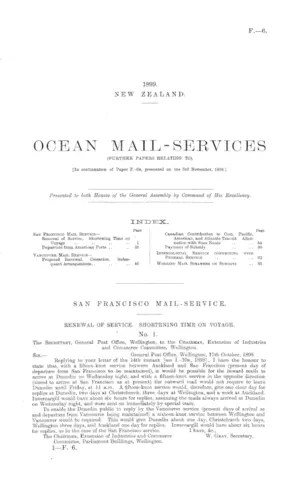 OCEAN MAIL-SERVICES (FURTHER PAPERS RELATING TO). [In continuation of Paper F.-6b, presented on the 3rd November, 1898.]