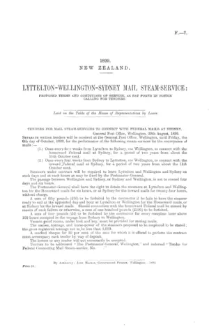 LYTTELTON-WELLINGTON-SYDNEY MAIL STEAM-SERVICE: PROPOSED TERMS AND CONDITIONS OF SERVICE, AS SET FORTH IN NOTICE CALLING FOR TENDERS.
