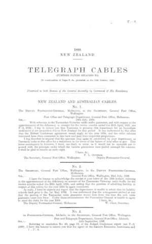 TELEGRAPH CABLES (FURTHER PAPERS RELATING TO). [In continuation of Paper F.-8a, presented on the 18th October, 1898.]