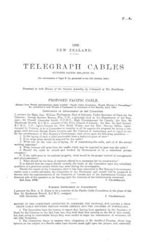 TELEGRAPH CABLES (FURTHER PAPERS RELATING TO). In continuation of Paper F.-8a, presented on the 18th October, 1898.]