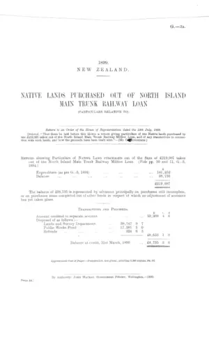 NATIVE LANDS PURCHASED OUT OF NORTH ISLAND MAIN TRUNK RAILWAY LOAN (PARTICULARS RELATIVE TO).