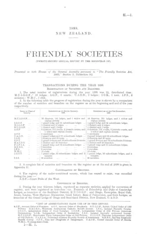 FRIENDLY SOCIETIES (TWENTY-SECOND ANNUAL REPORT BY THE REGISTRAR OF).