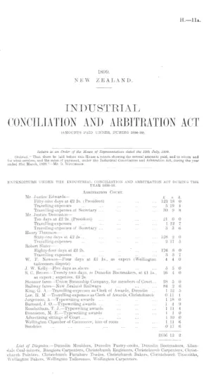 INDUSTRIAL CONCILIATION AND ARBITRATION ACT (AMOUNTS PAID UNDER, DURING 1898-99).