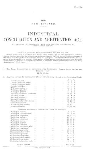 INDUSTRIAL CONCILIATION AND ARBITRATION ACT. EXPENDITURE IN CONNECTION WITH AND DISPUTES CONSIDERED BY CONCILIATION COURTS.