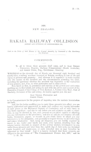 RAKAIA RAILWAY COLLISION (REPORT AND EVIDENCE OF COMMISSIONERS RE).