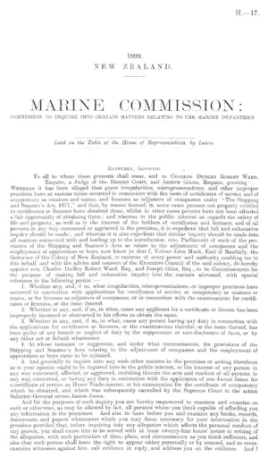 MARINE COMMISSION: COMMISSION TO INQUIRE INTO CERTAIN MATTERS RELATING TO THE MARINE DEPARTMEN