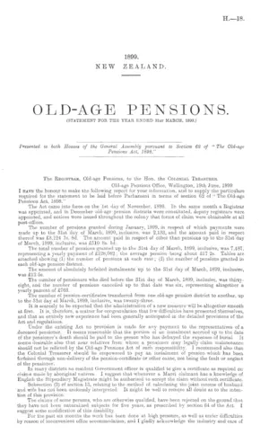 OLD-AGE PENSIONS. (STATEMENT FOR THE YEAR ENDED 31st MARCH, 1899.)