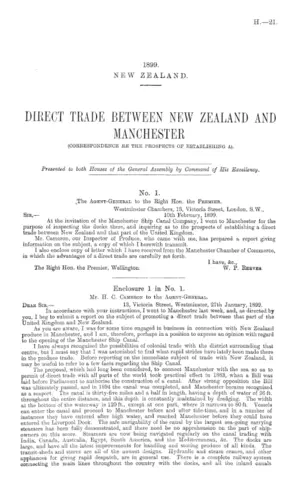 DIRECT TRADE BETWEEN NEW ZEALAND AND MANCHESTER (CORRESPONDENCE BE THE PROSPECTS OF ESTABLISHING A).