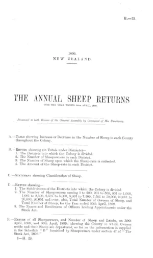 THE ANNUAL SHEEP RETURNS FOR THE YEAR ENDED 30th APRIL, 1899.