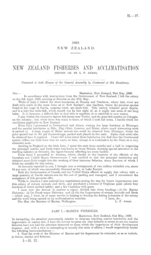 NEW ZEALAND FISHERIES AND ACCLIMATISATION (REPORT ON, BY L. F. AYSON).