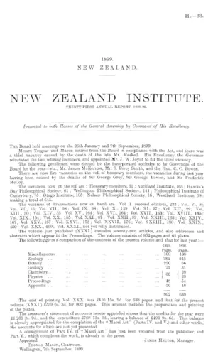 NEW ZEALAND INSTITUTE. THIRTY-FIRST ANNUAL REPORT, 1898-99.