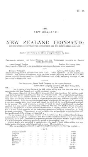 NEW ZEALAND IRONSAND: CORRESPONDENCE BETWEEN THE GOVERNMENT AND THE ESTEVE STEEL COMPANY.