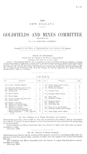 GOLDFIELDS AND MINES COMMITTEE (REPORTS OF). (w.C.F. CARNCROSS, CHAIRMAN.)
