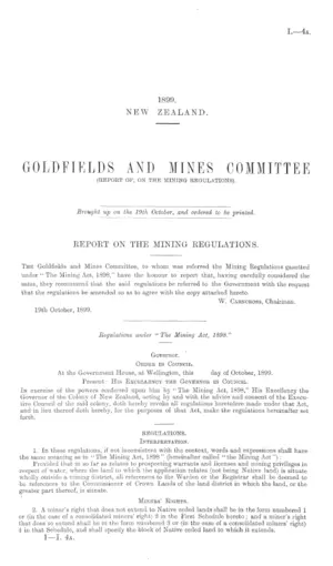 GOLDFIELDS AND MINES COMMITTEE (REPORT OF, ON THE MINING REGULATIONS).