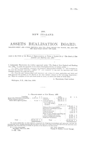 ASSETS REALISATION BOARD. BALANCE-SHEET AND OTHER RETURNS FOR THE YEAR ENDED 31st MARCH, 1899, AND FOR THE HALF-YEAR ENDED THE SAME.