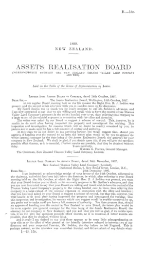 ASSETS REALISATION BOARD (CORRESPONDENCE BETWEEN THE NEW ZEALAND THAMES VALLEY LAND COMPANY AND THE).