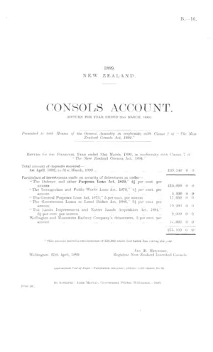 CONSOLS ACCOUNT. (RETURN FOR YEAR ENDED 31st MARCH, 1899.)