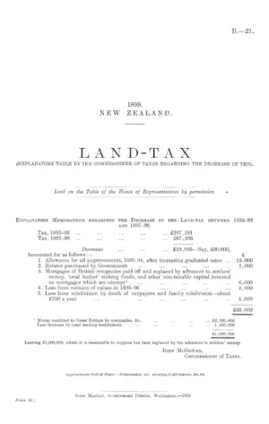 LAND-TAX (EXPLANATORY TABLE BY THE COMMISSIONER OF TAXES REGARDING THE DECREASE OF THE).