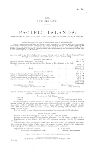 PACIFIC ISLANDS: EXPENDITURE BY NEW ZEALAND ON, AND EXPORTS AND IMPORTS OF, THE COOK ISLANDS.