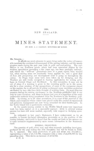 MINES STATEMENT. BY HON. A. J. CADMAN, MINISTER OF MINES.
