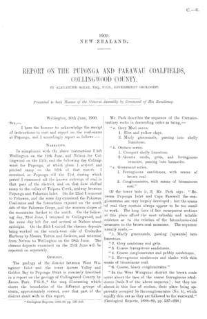 REPORT ON THE PUPONGA AND PAKAWAU COALFIELDS, COLLINGWOOD COUNTY. BY ALEXANDER McKAY, ESQ., F.G.S., GOVERNMENT GEOLOGIST.