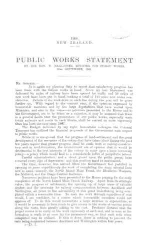 PUBLIC WORKS STATEMENT BY THE HON. W. HALL-JONES, MINISTER FOR PUBLIC WORKS, 28th SEPTEMBER, 1900.