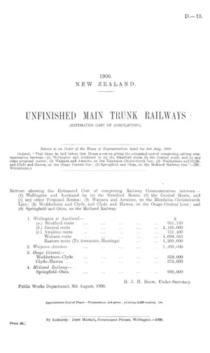 UNFINISHED MAIN TRUNK RAILWAYS (ESTIMATED COST OF COMPLETING).