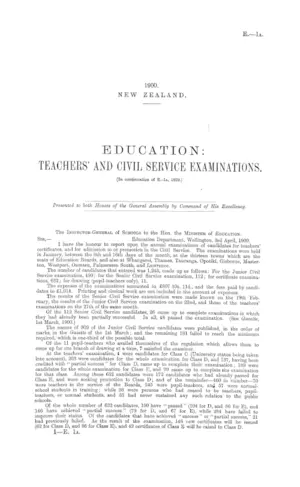 EDUCATION: TEACHERS' AND CIVIL SERVICE EXAMINATIONS. [In continuation of E.-1a, 1899.]