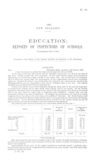 EDUCATION: REPORTS OF INSPECTORS OF SCHOOLS. [In continuation of E,-1b, 1899.]