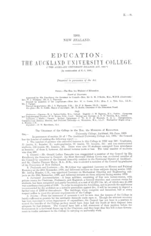 EDUCATION: THE AUCKLAND UNIVERSITY COLLEGE. ("THE AUCKLAND UNIVERSITY COLLEGE ACT, 1882.") [In continuation of E.-9, 1899.]