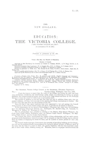 EDUCATION: THE VICTORIA COLLEGE. ("THE VICTORIA COLLEGE ACT, 1897.") [In continuation of E.-10, 1899.]