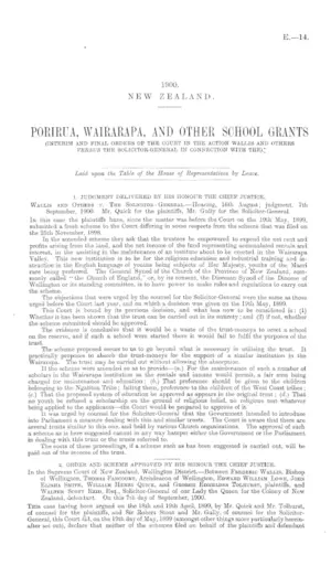 PORIRUA, WAIRARAPA, AND OTHER SCHOOL GRANTS (INTERIM AND FINAL ORDERS OF THE COURT IN THE ACTION WALLIS AND OTHERS VERSUS THE SOLICITOR-GENERAL IN CONNECTION WITH THE).