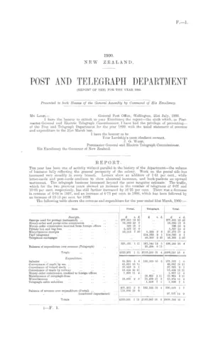 POST AND TELEGRAPH DEPARTMENT (REPORT OF THE) FOR THE YEAR 1899.
