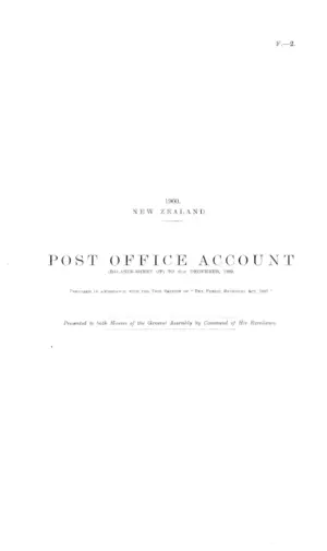 POST OFFICE ACCOUNT (BALANCE-SHEET OF) TO 31st DECEMBER, 1899. Prepared in accordance with the 74th Section of "The Public Revenues Act, 1891."