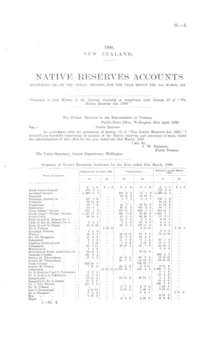 NATIVE RESERVES ACCOUNTS. (STATEMENT OF), BY THE PUBLIC TRUSTEE, FOR THE YEAR ENDED THE 31st MARCH, 1900.