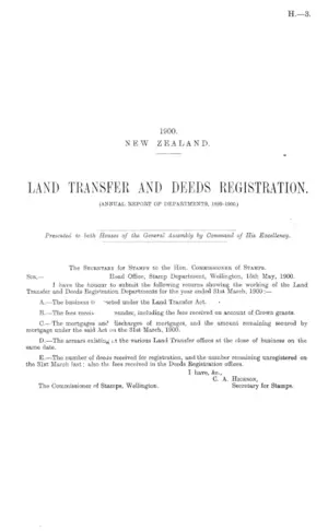 LAND TRANSFER AND DEEDS REGISTRATION. (ANNUAL REPORT OF DEPARTMENTS, 1899-1900.)