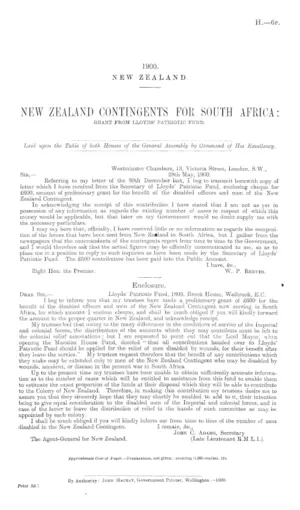 NEW ZEALAND CONTINGENTS FOR SOUTH AFRICA: GRANT FROM LLOYDS' PATRIOTIC FUND.