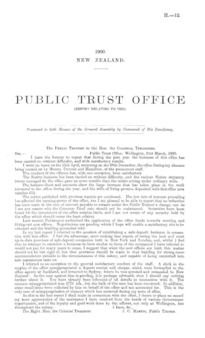 PUBLIC TRUST OFFICE (REPORT RELATING TO THE).