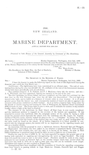 MARINE DEPARTMENT. ANNUAL REPORT FOR 1899-1900.