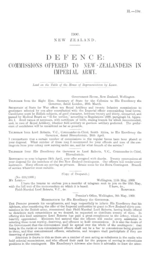 DEFENCE: COMMISSIONS OFFERED TO NEW-ZEALANDERS IN IMPERIAL ARMY.