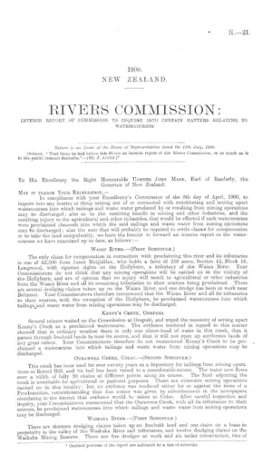 RIVERS COMMISSION: INTERIM REPORT OF COMMISSION TO INQUIRE INTO CERTAIN MATTERS RELATING TO WATERCOURSES.
