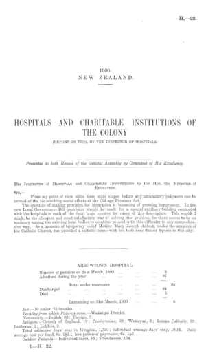 HOSPITALS AND CHARITABLE INSTITUTIONS OF THE COLONY (REPORT ON THE), BY THE INSPECTOR OF HOSPITALS.