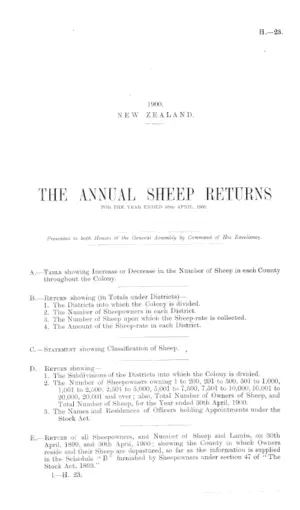 THE ANNUAL SHEEP RETURNS FOR THE YEAR ENDED 30th APRIL, 1900.