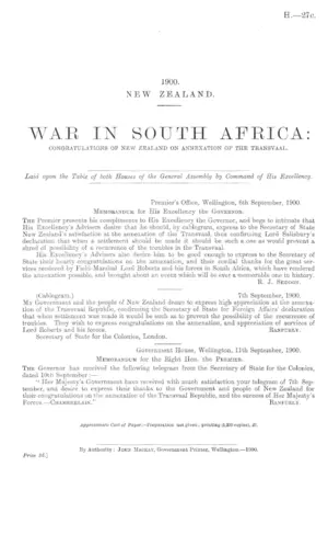 WAR IN SOUTH AFRICA: CONGRATULATIONS OF NEW ZEALAND ON ANNEXATION OF THE TRANSVAAL.