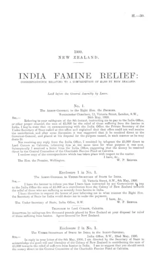 INDIA FAMINE RELIEF: CORRESPONDENCE RELATING TO A CONTRIBUTION OF £5,000 BY NEW ZEALAND.