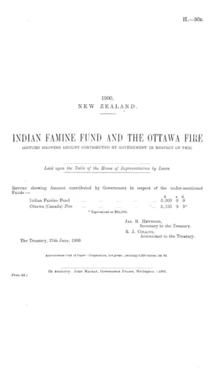 INDIAN FAMINE FUND AND THE OTTAWA FIRE (RETURN SHOWING AMOUNT CONTRIBUTED BY GOVERNMENT IN RESPECT OF THE).