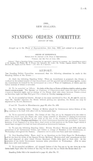STANDING ORDERS COMMITTEE (REPORT OF THE).