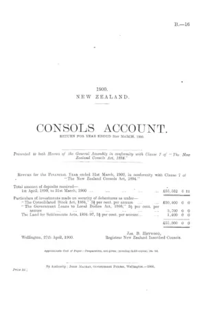 CONSOLS ACCOUNT. RETURN FOR YEAR ENDED 31st MARCH, 1900.