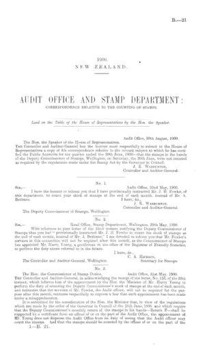 AUDIT OFFICE AND STAMP DEPARTMENT: CORRESPONDENCE RELATIVE TO THE COUNTING OF STAMPS.